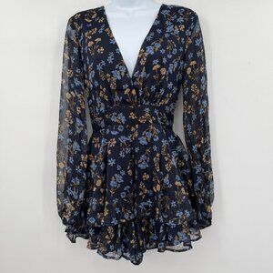 Saints + Secrets Sheer Floral Wrap Mini Dress /Romper Fairy S